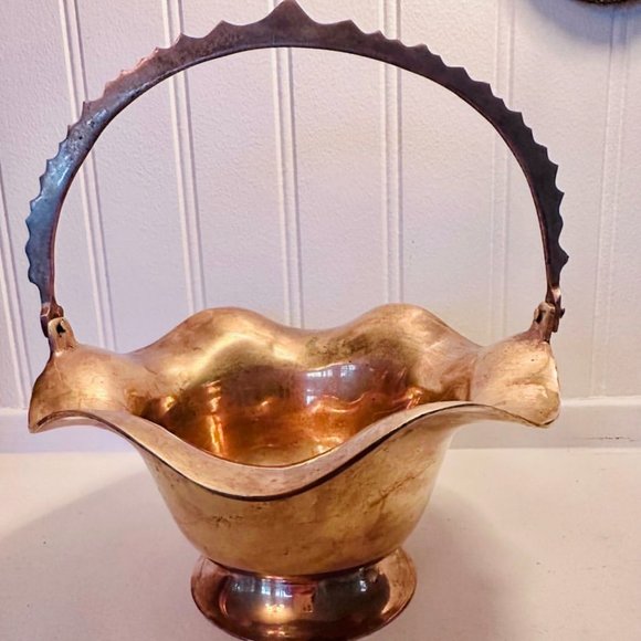 Adorable Brass Look Footed Basket w/Handle - Picture 2 of 11